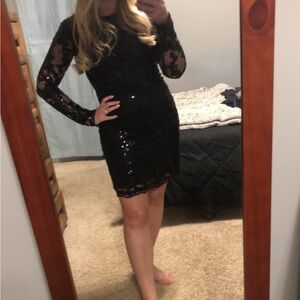 Dress the Population Black Floral Lace Long Sleeve Dress